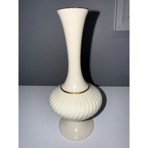 LENOX Porcelain Bud Vase Ivory White with 24k Gold Trim Made USA 7" Tall